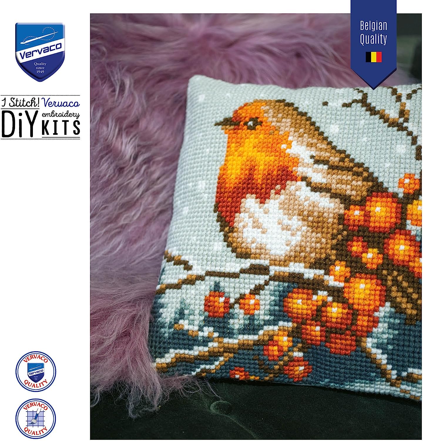 Chunky Cross Stitch Printed Cushion Front Kit Vervaco -Winter Ro