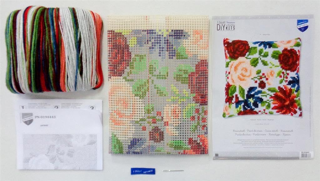 Peonies Chunky Cross Stitch Cushion Front Kit
