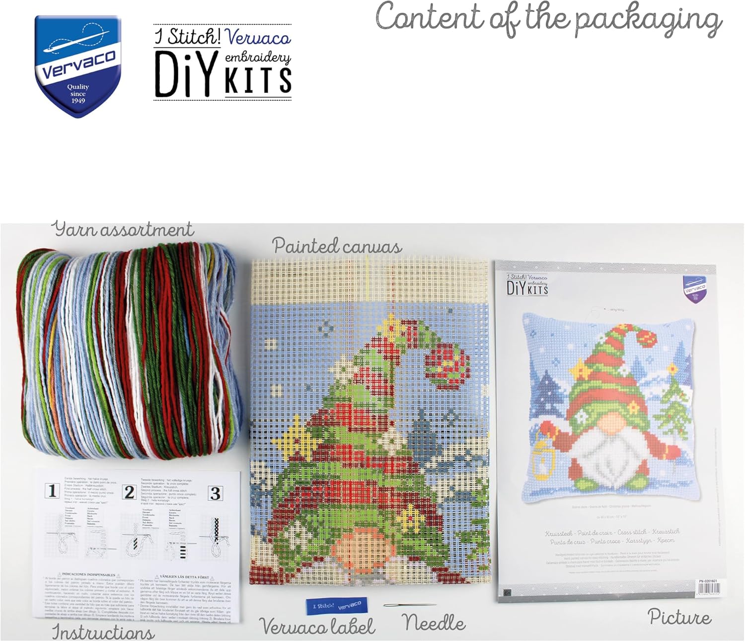 Chunky Cross Stitch Cushion Front Kit - New Gnome 40x40cm