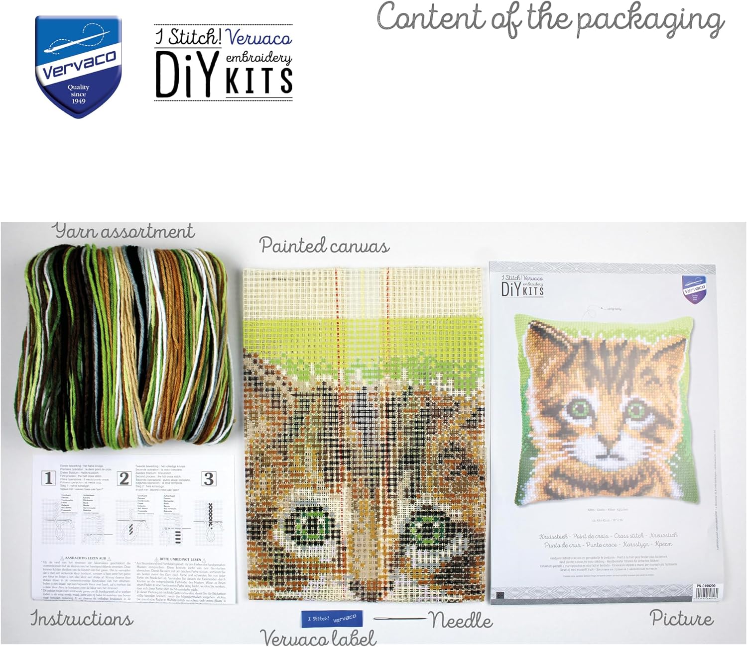 Kitten Chunky Cross Stitch Cushion Front Kit 40x40cm
