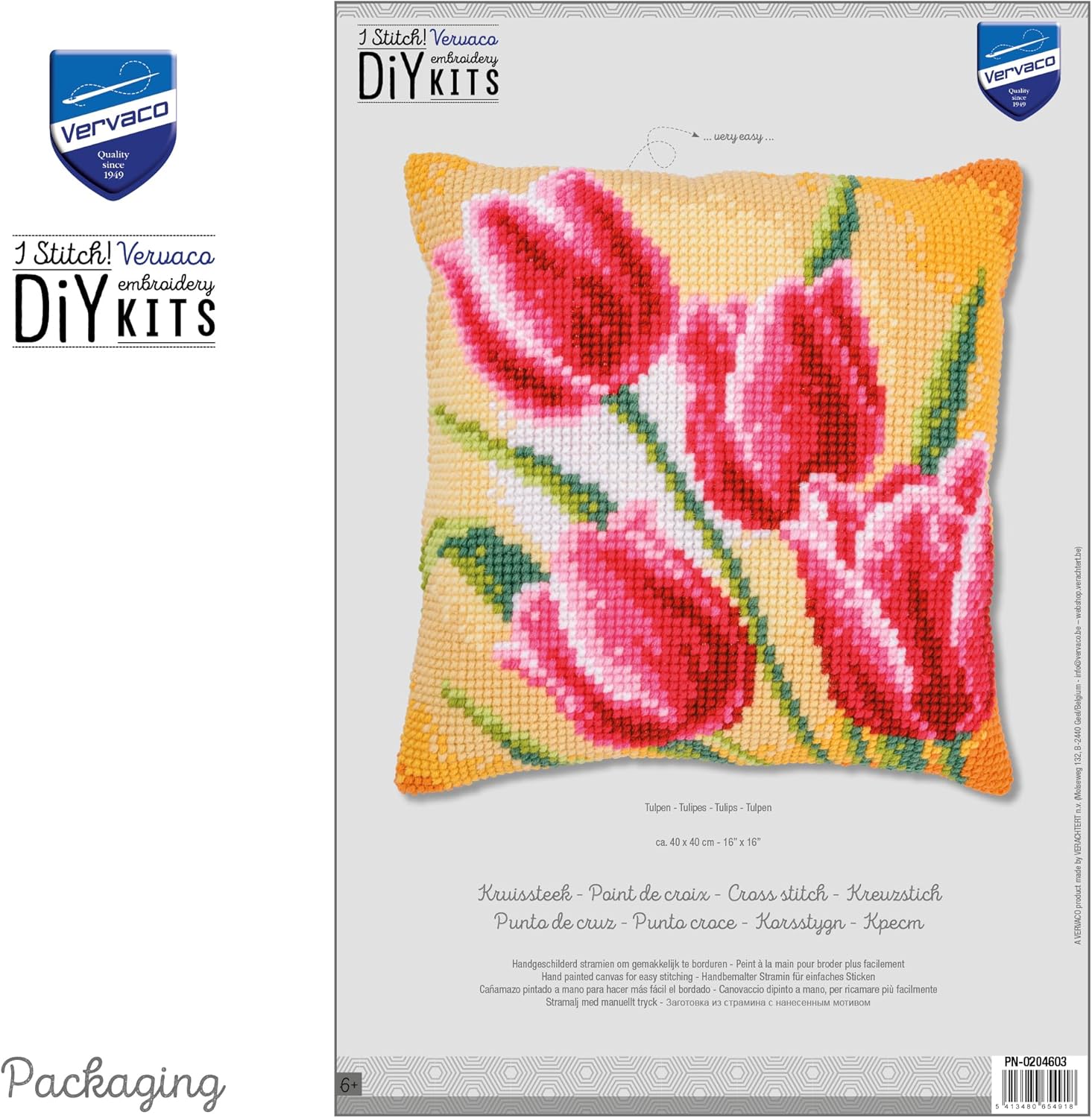 New - Tulips Vervaco Printed Chunky Cross Stitch kit 40x40cm