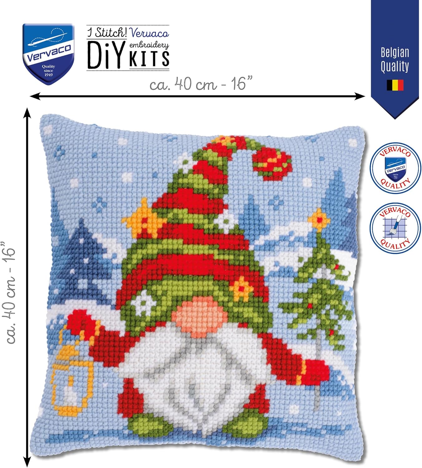 Chunky Cross Stitch Cushion Front Kit - New Gnome 40x40cm
