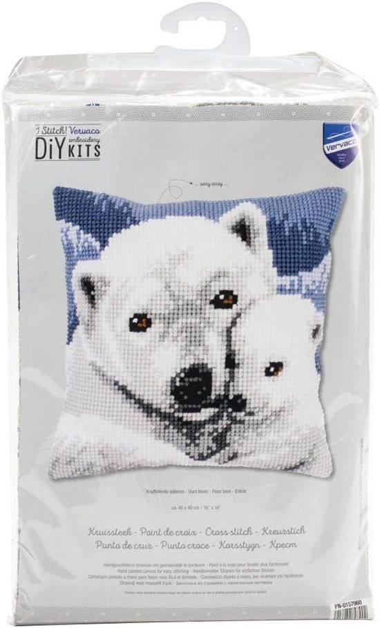 Polar Bear & Cub Chunky Cross Stitch Cushion Front Kit by Vervac