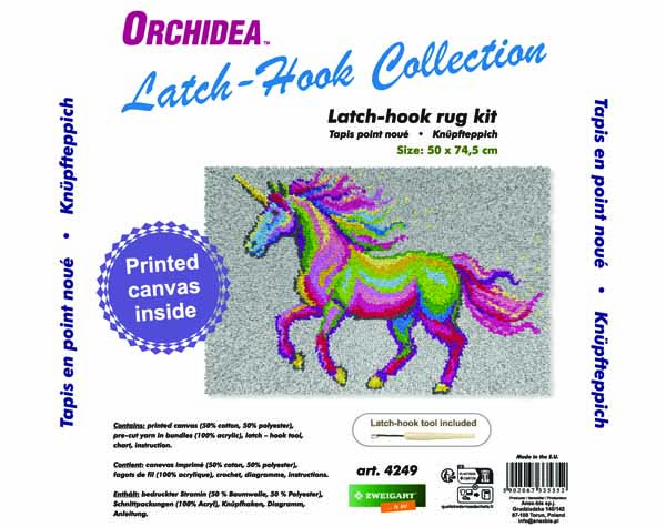 Unicorn Latch Hook Rug Making Kit. Orchidea, 50x74cm