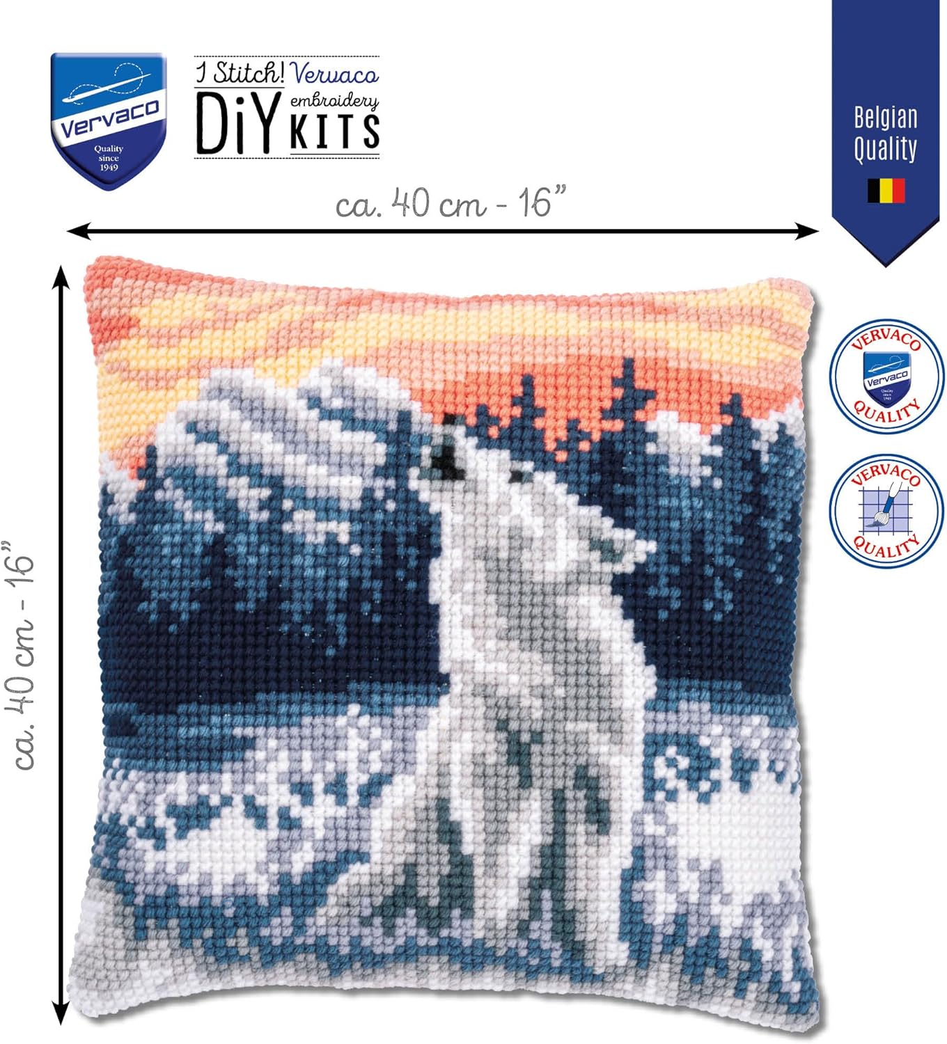Wolf In Winter Chunky Cross Stitch Cushion Front Kit by Vervaco