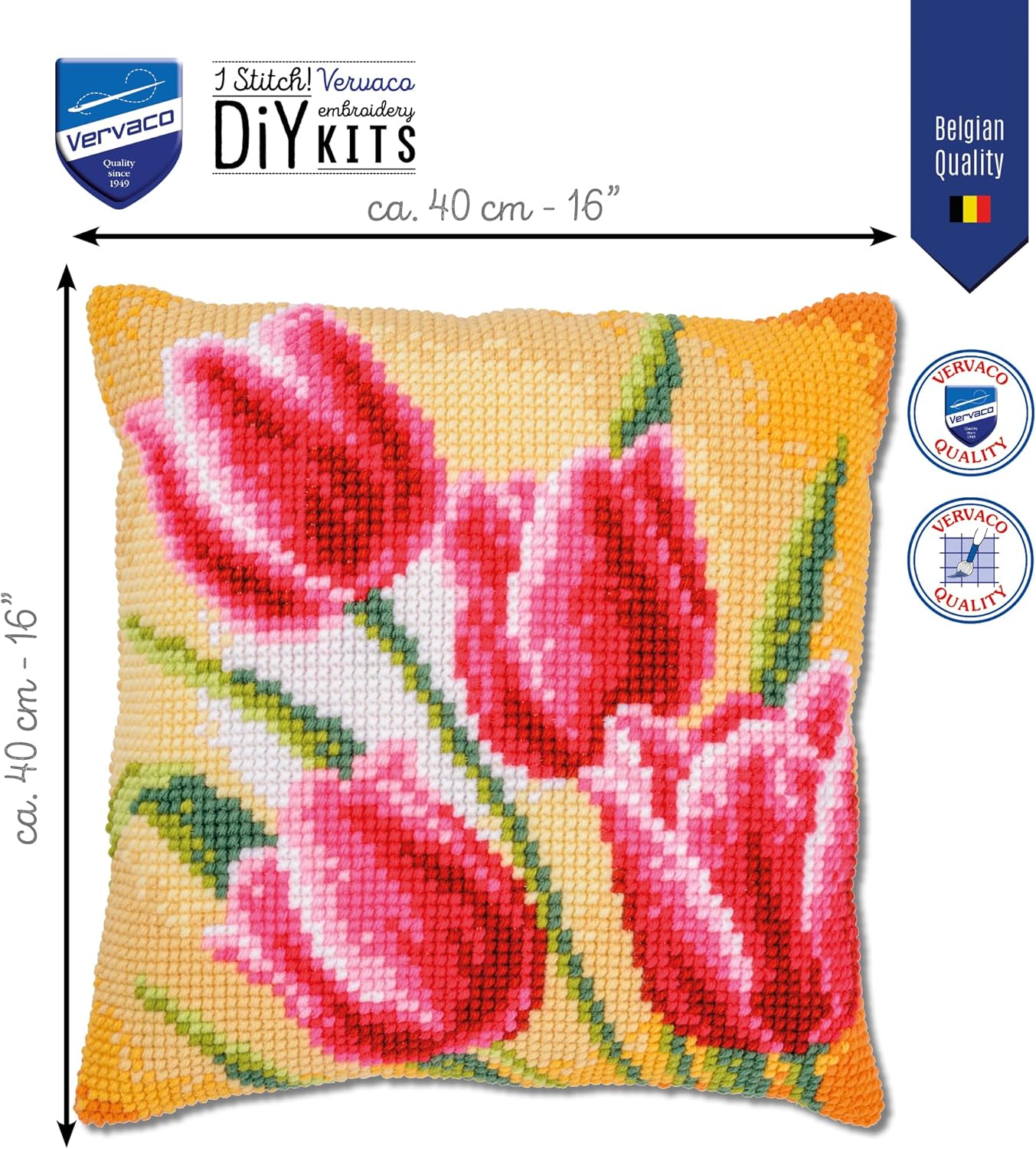 New - Tulips Vervaco Printed Chunky Cross Stitch kit 40x40cm