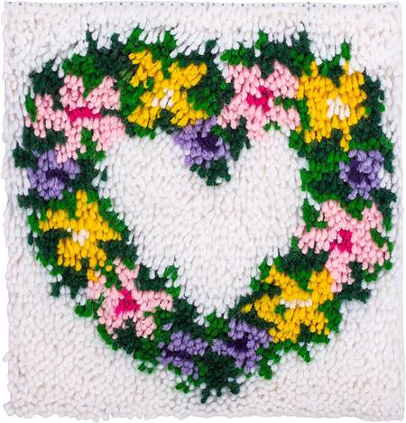 NEW Heart Wreath Latch Hook Kit by Caron 12x12" Plain Canvas