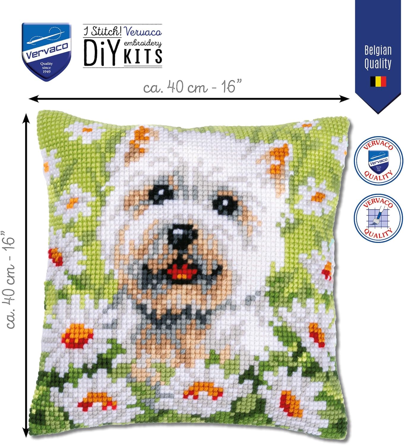 Westie In Flowers Printed Chunky Cross Stitch Cushion Front Kit