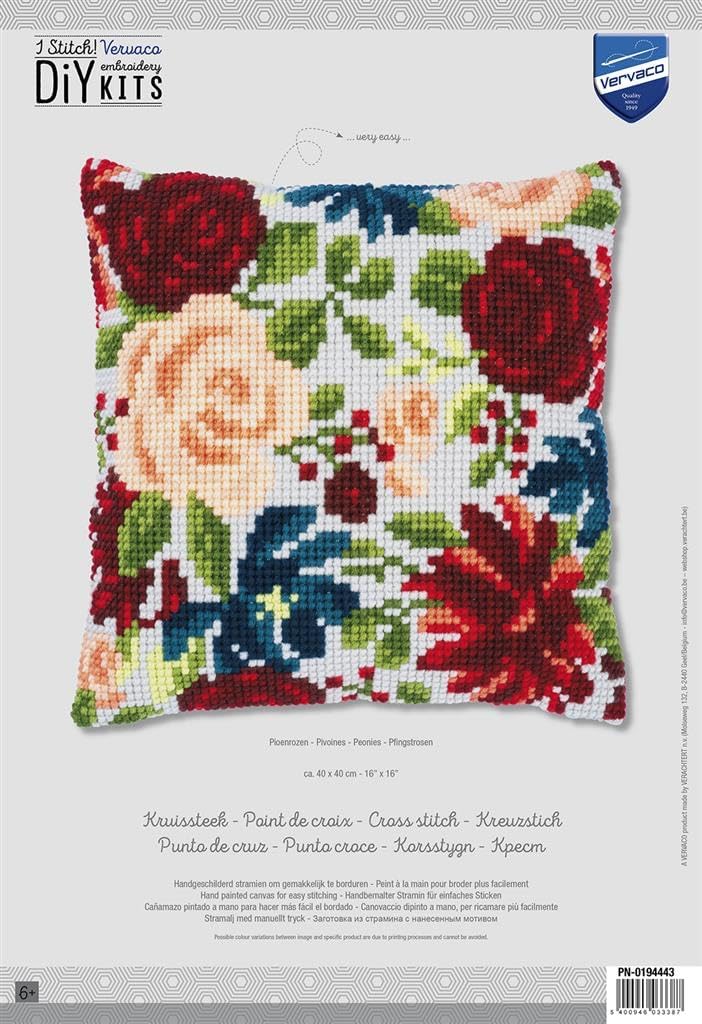 Peonies Chunky Cross Stitch Cushion Front Kit