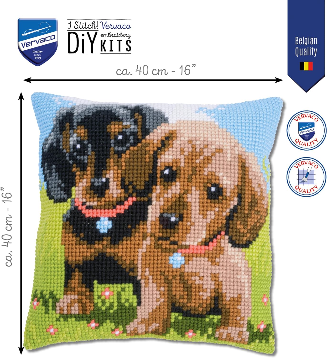 Dachshunds Sausage Dog Chunky Cross Stitch Cushion Front Kit 40x