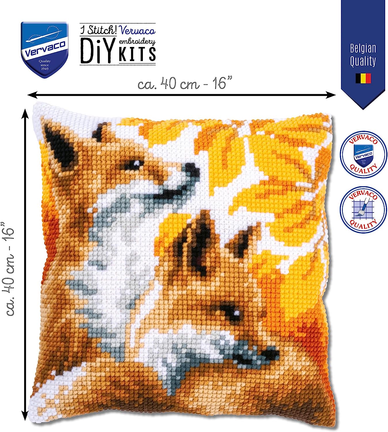 Chunky Cross Stitch Cushion Front Kit Vervaco - Foxes In Autumn