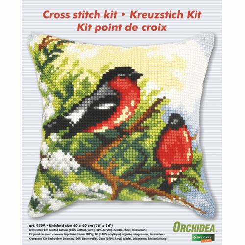 Bullfinches Chunky Cross Stitch Cushion Front Kit 40x40cm