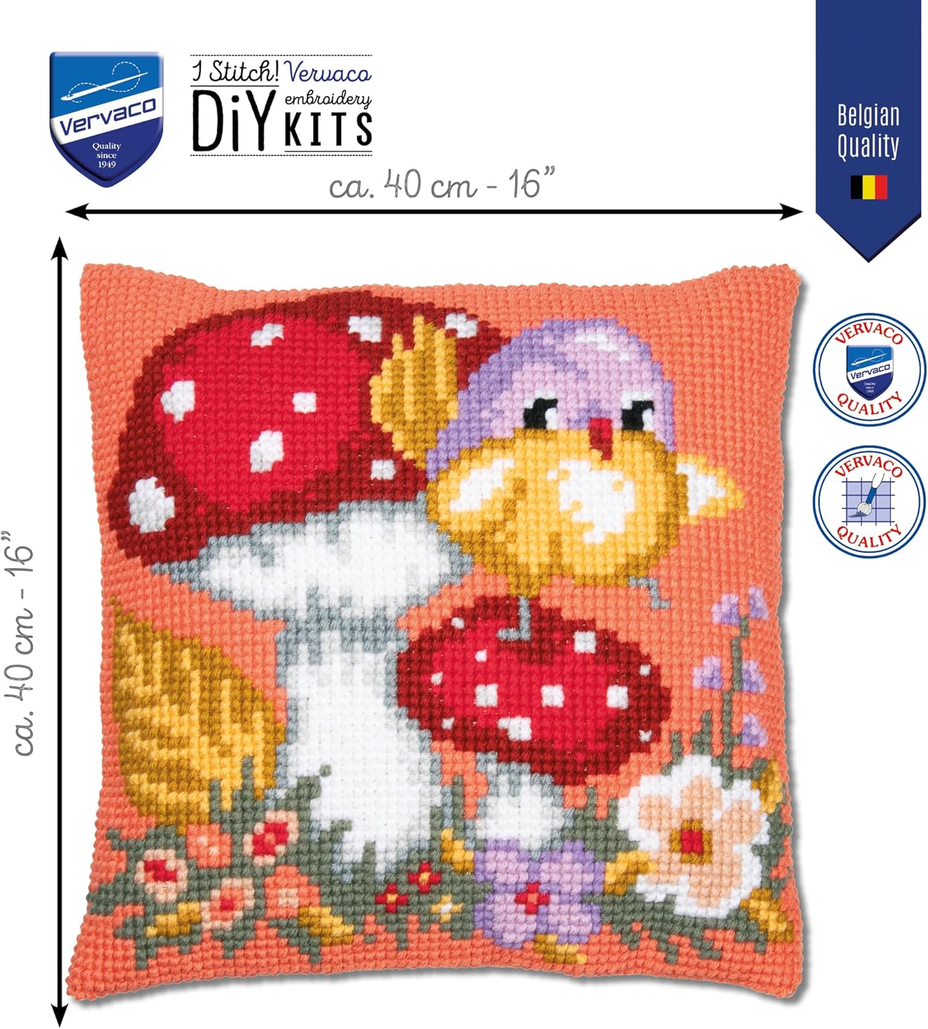 Bird On A Mushroom Chunky Cross Stich Cushion Kit 40x40cm