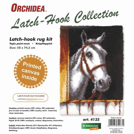 White Horse Head Latch Hook Rug Making Kit. Orchidea, 50x74cm