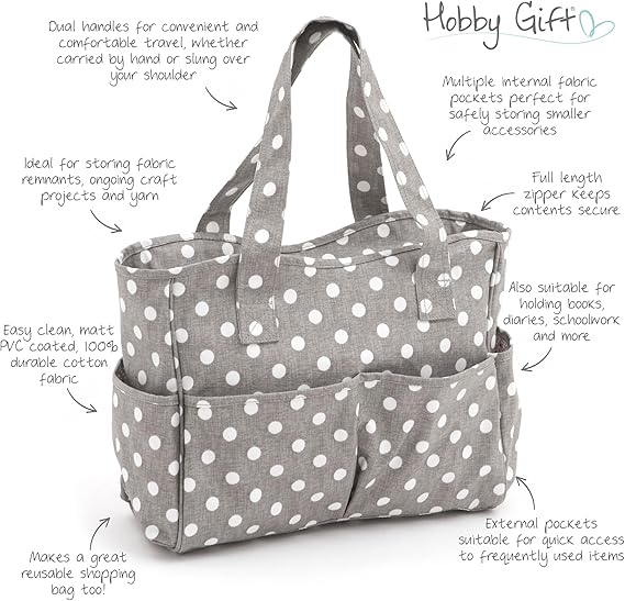 Grey Polka Dot PVC Craft Bag