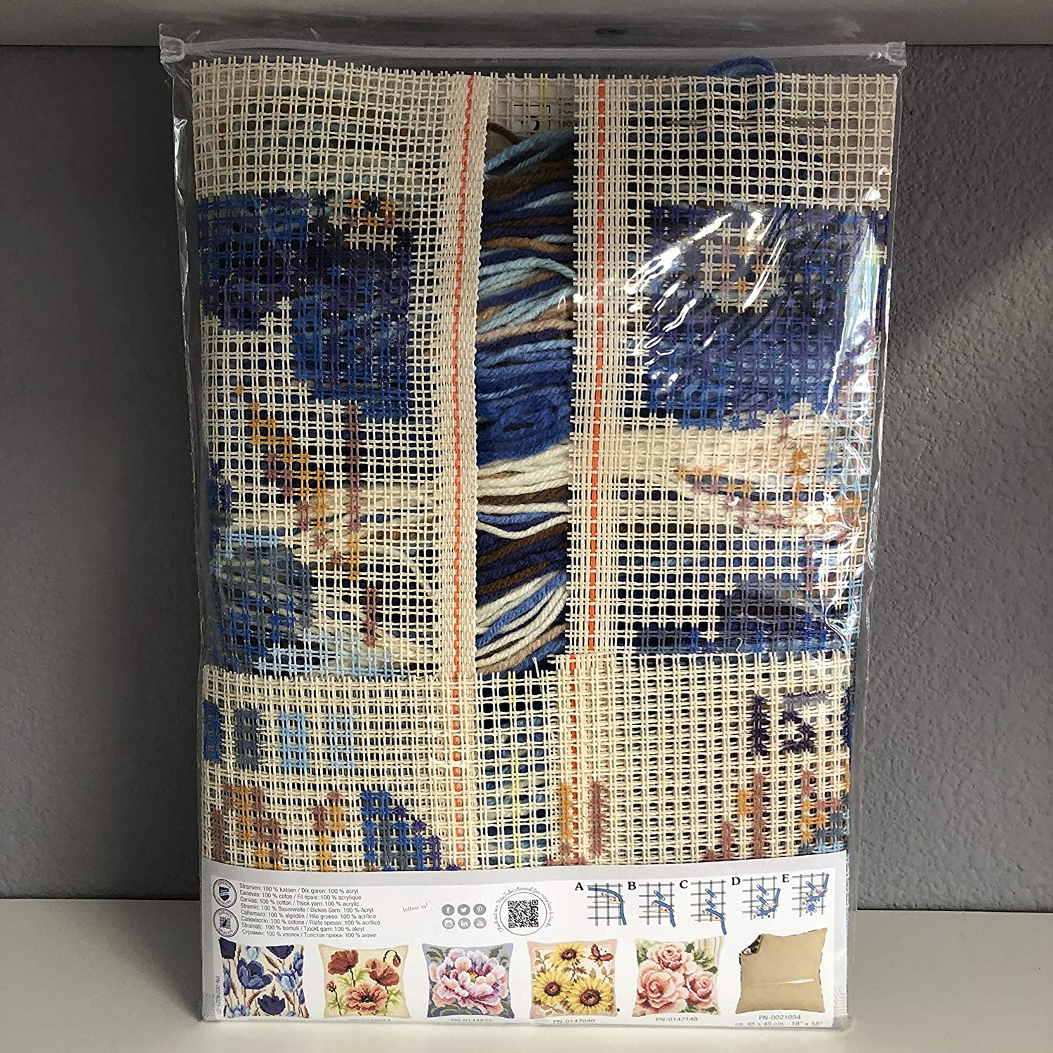 Blue Flowers  ~  Chunky Cross Stitch Cushion Front Kit