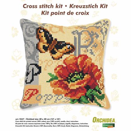 Poppy & Butterfly Chunky Cross Stitch Cushion Front Kit