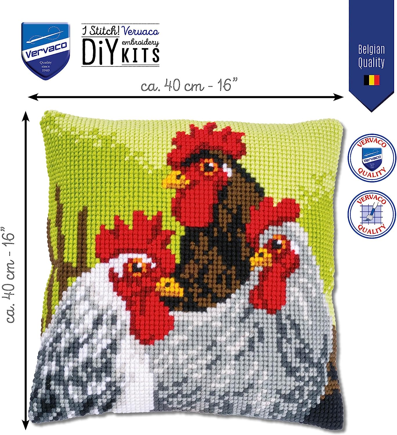 Chunky Cross Stitch Cushion Front Kit Vervaco - Rooster & Chicks