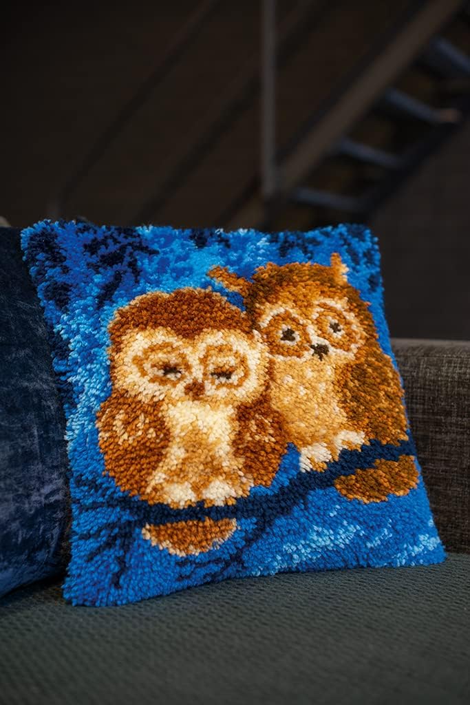 Cuddling Owls Latch Hook Cushion Front Kit 16x16"