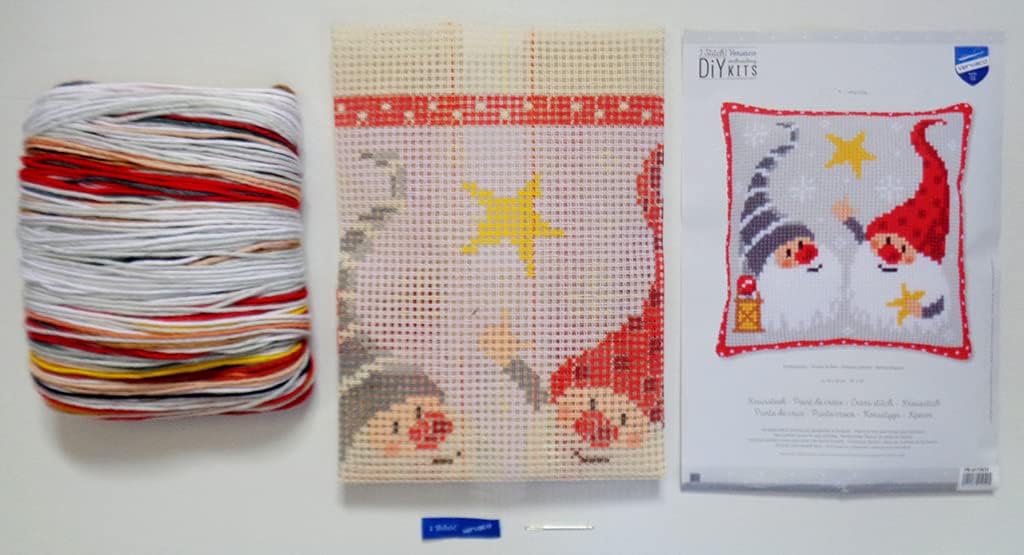 Pair Of Christmas Gnomes  2 ~ Chunky Cross Stitch Cushion Front