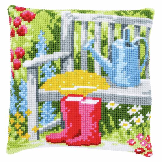Wellies In My Garden ~  Chunky Cross Stitch Cushion Front Kit