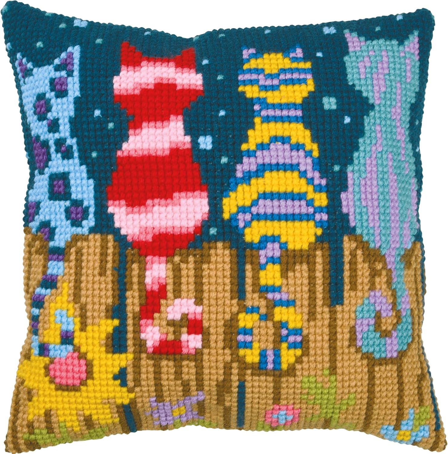 Cats On A Fence Printed Chunky Cross Stitch kit 40x40cm