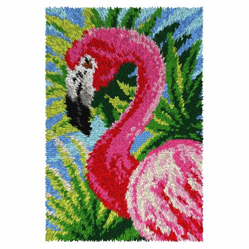 Single Flamingo Latch Hook Rug Making Kit. Orchidea, 50x74cm