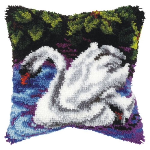 Swan Latch Hook Cushion Front Kit. Orchidea, 40x40cm Print