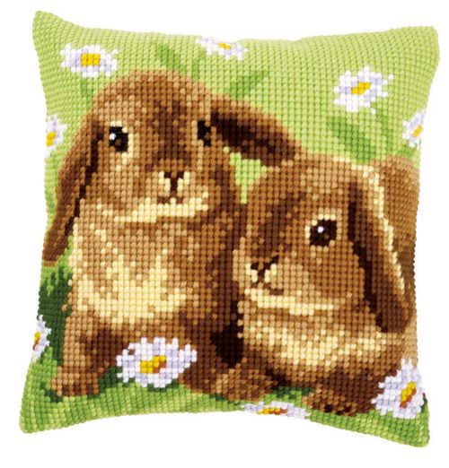Two Rabbits Printed Chunky Cross Stitch Cushion Front Kit