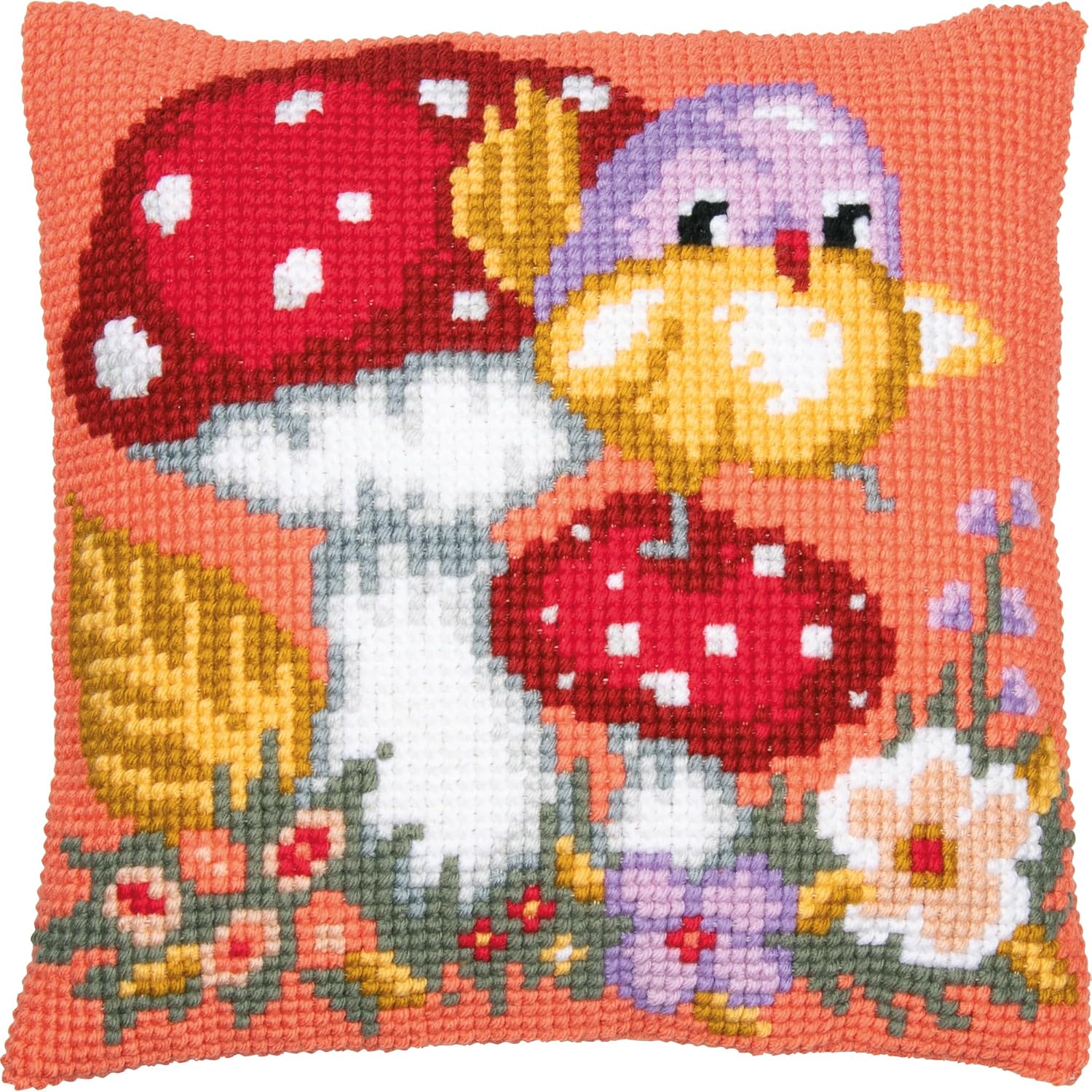 Bird On A Mushroom Chunky Cross Stich Cushion Kit 40x40cm