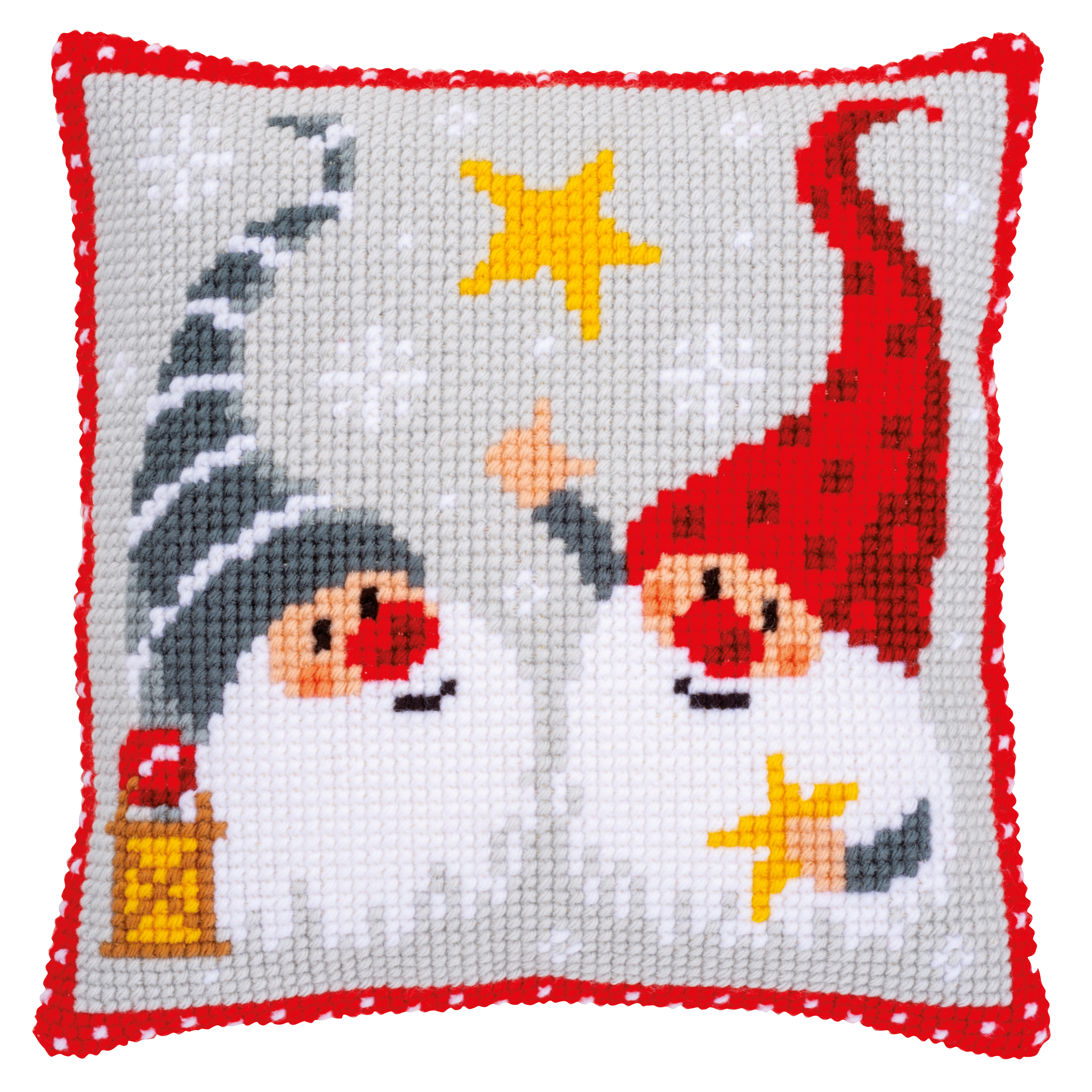 Pair Of Christmas Gnomes  2 ~ Chunky Cross Stitch Cushion Front