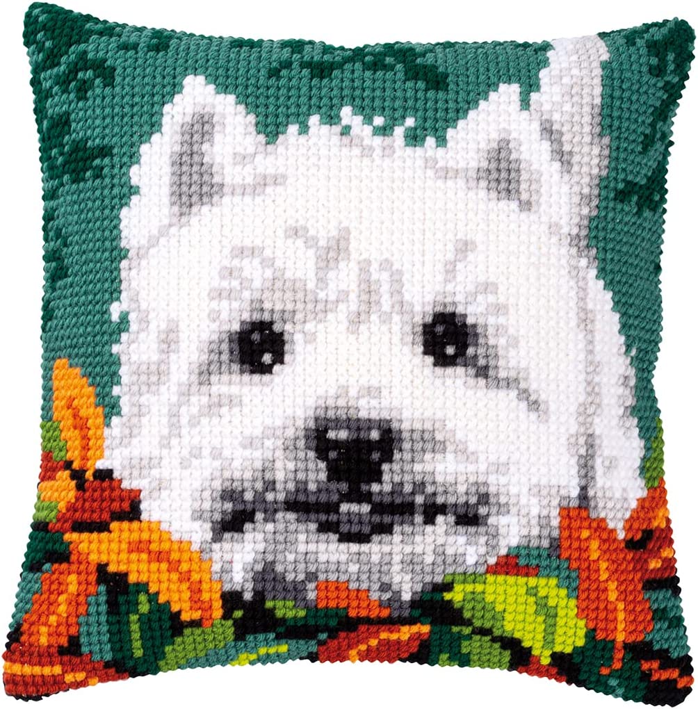 Chunky Cross Stitch Cushion Front Kit Vervaco - Westie In Leaves