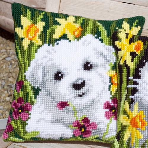 Westie In Daffodils Chunky Cross Stitch Cushion Front Kit