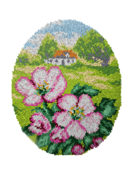 Floral Scene Printed Latch Hook Kit 49x61cm Round
