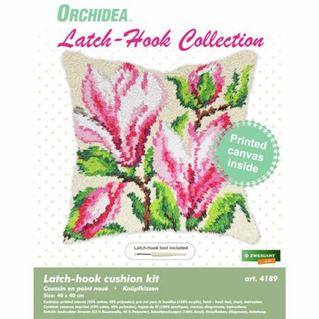 Magnolias Printed Latch Hook Kit. 40x40cm by Orchidea (4189)