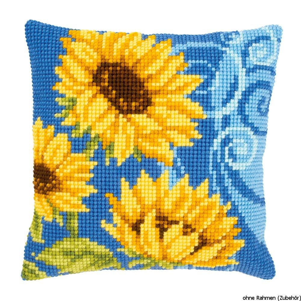Sunflowers on Blue Chunky Cross Stitch Cushion Front Kit