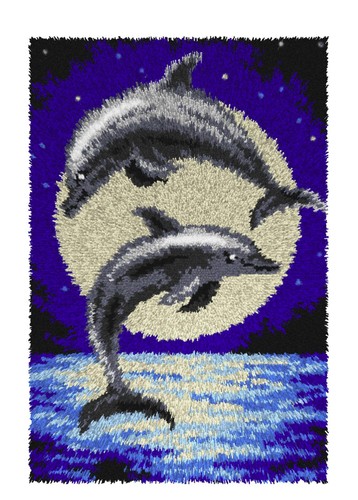Dolphins Latch Hook Rug Making Kit. Orchidea, 50x74cm Pr