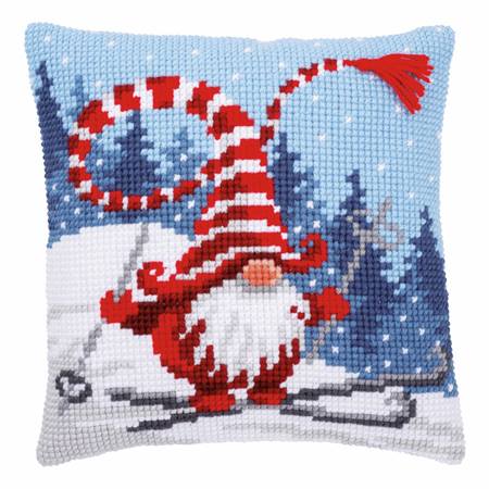 Skiing Gnome ~ Chunky Cross Stitch Cushion Front Kit