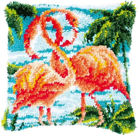 Two Flamingos Latch Hook Cushion Front Kit Vervaco