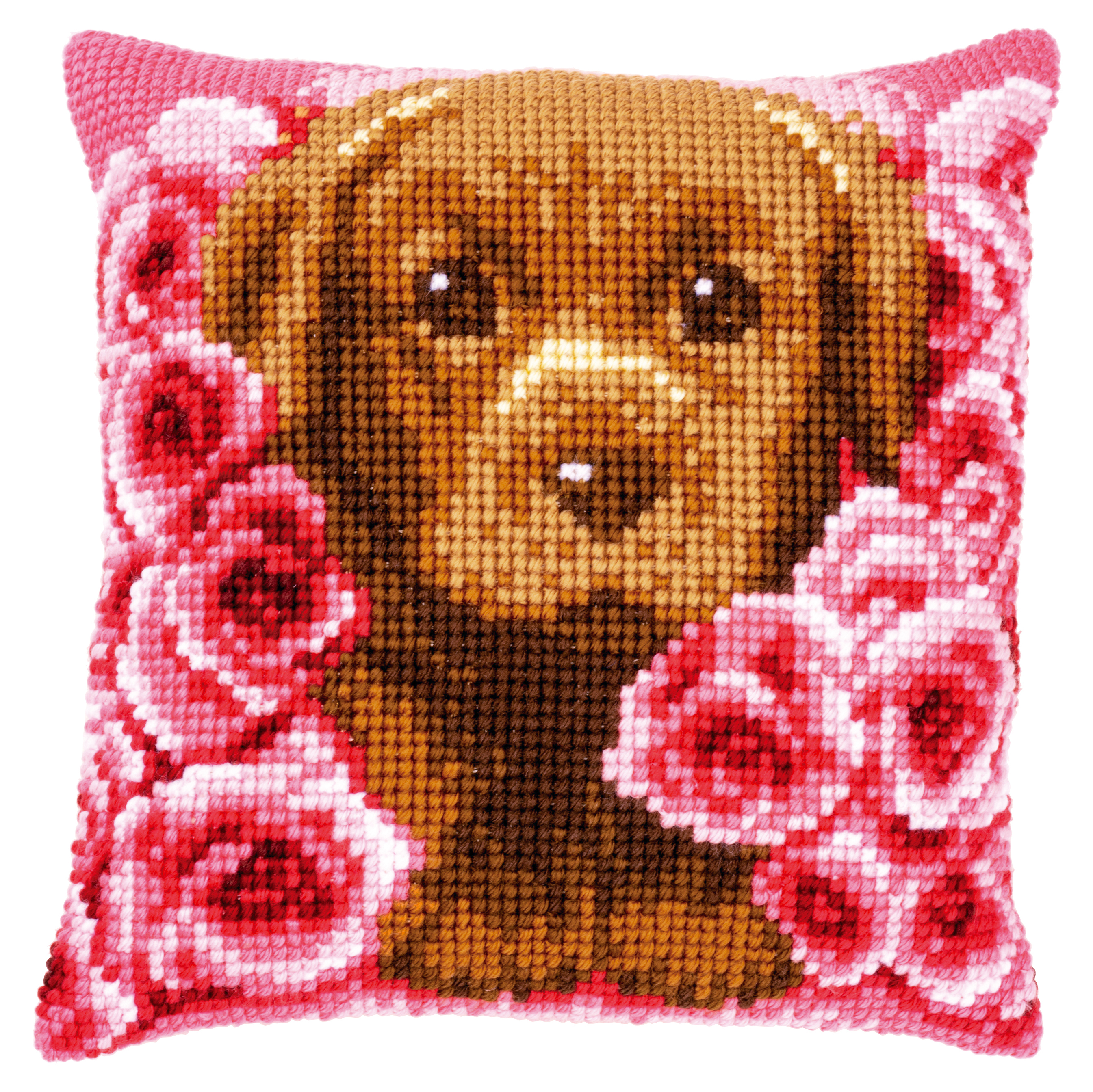 Puppy In Roses Chunky Cross Stitch Cushion Front Kit By Vervaco