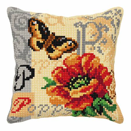 Poppy & Butterfly Chunky Cross Stitch Cushion Front Kit