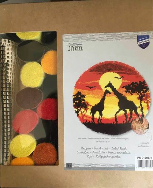 Giraffes In The Sunset Latch Hook Kit 55cm diameter