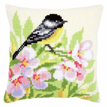Tit In Blossom Chunky Cross Stitch Cushion Front Kit 40x40cm