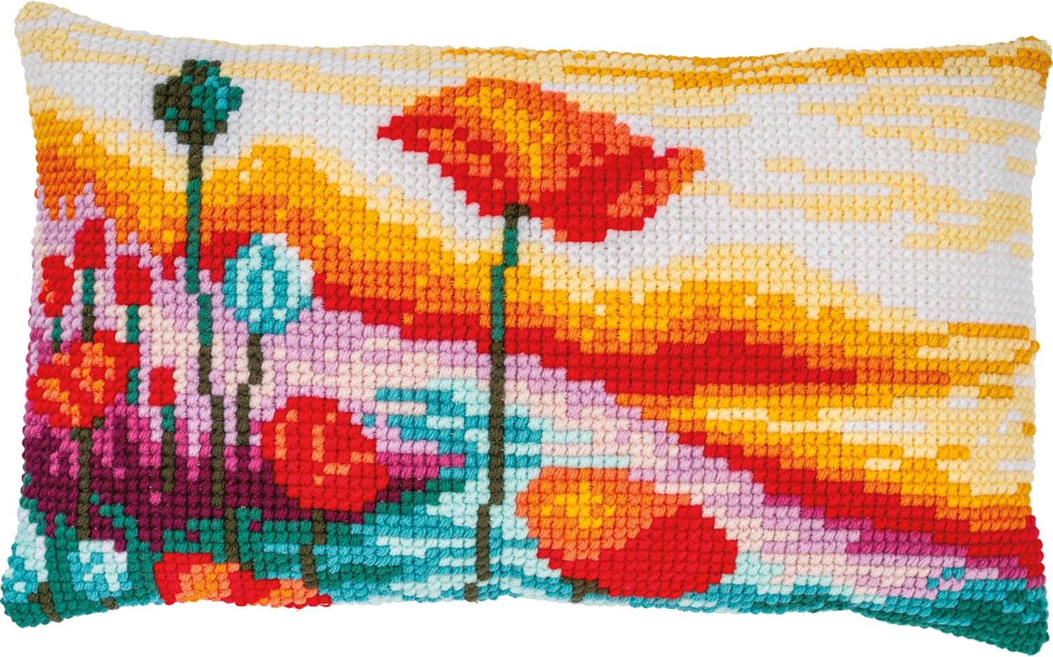 Poppy Landscape Chunky Cross Stitch Cushion Front Kit 50x30cm
