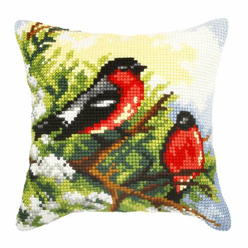 Bullfinches Chunky Cross Stitch Cushion Front Kit 40x40cm