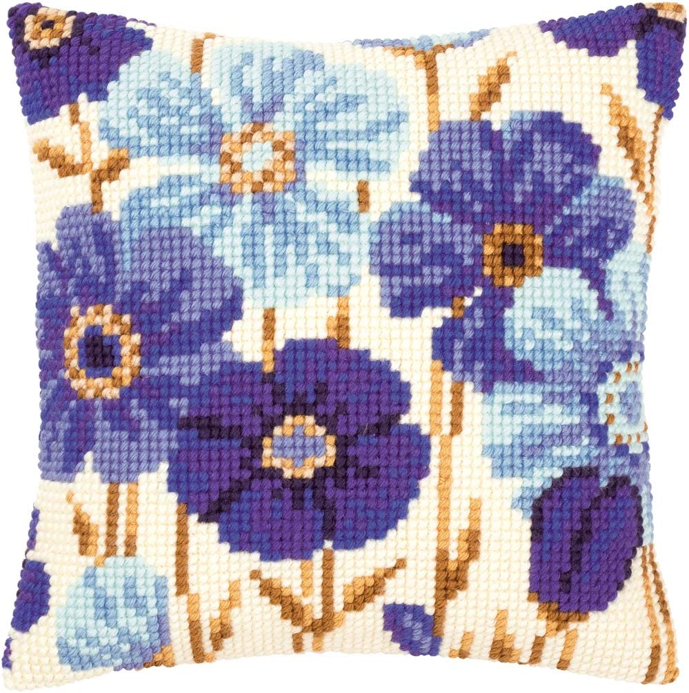 Blue Flowers  ~  Chunky Cross Stitch Cushion Front Kit