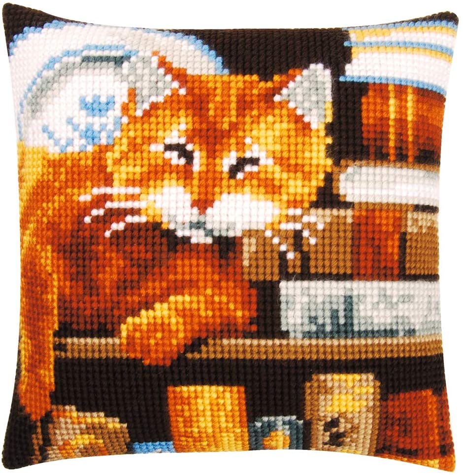 Cat On Books Chunky Cross Stitch Cushion Front Kit