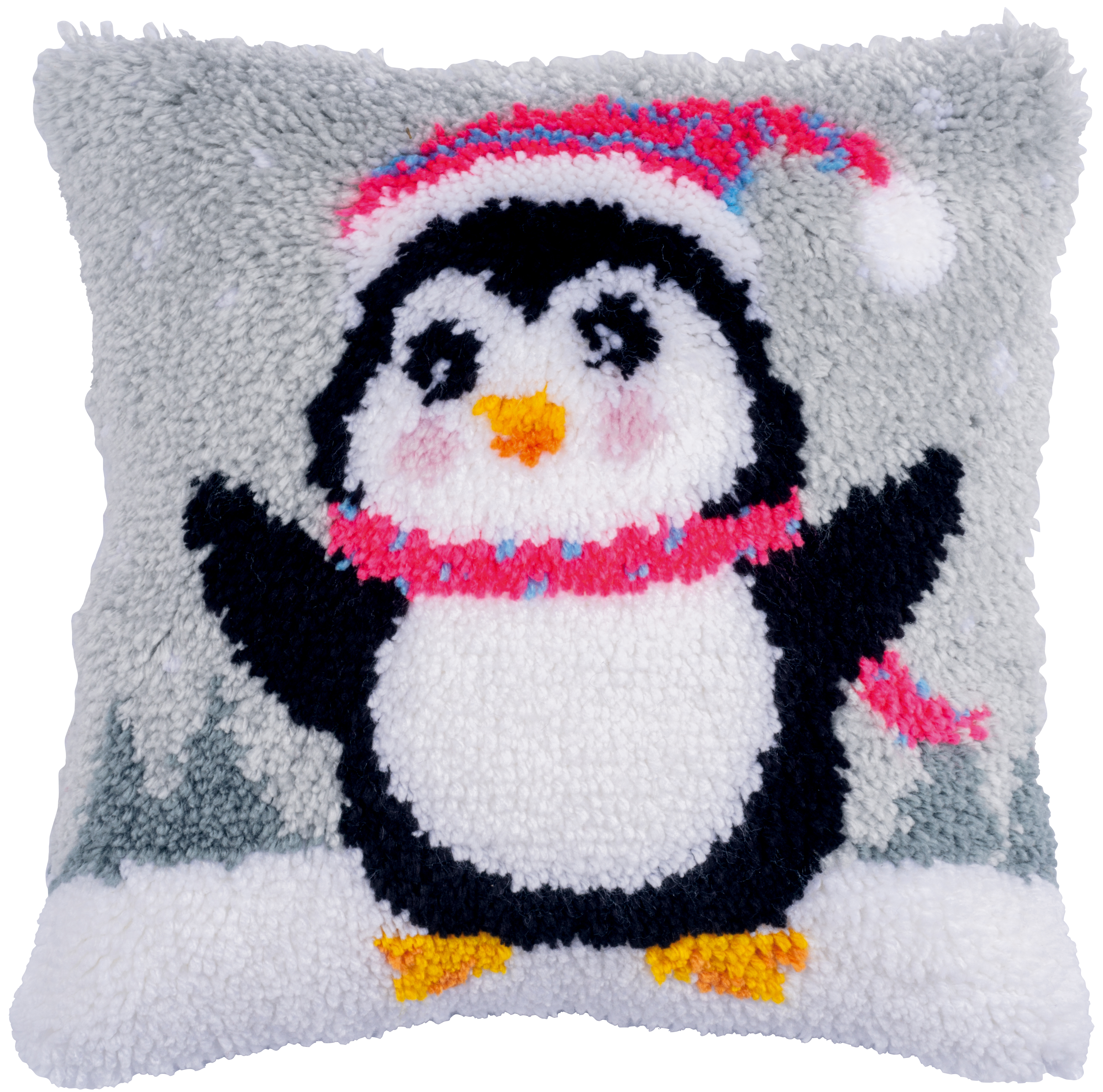 Christmas Penguin Latch Hook Cushion Front Kit Vervaco