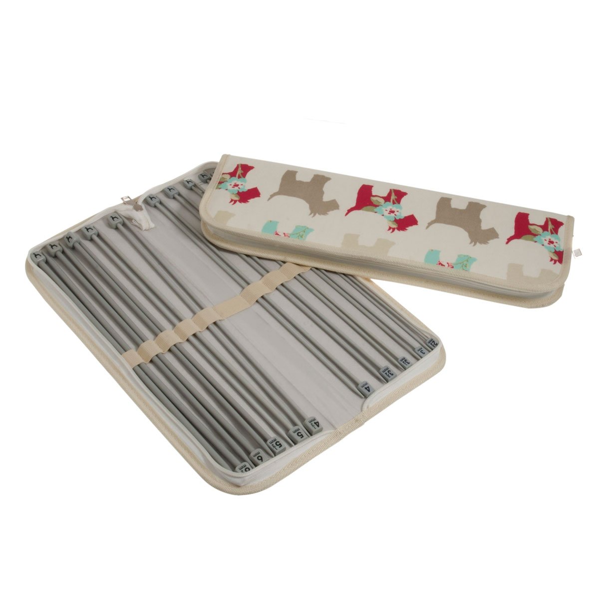 Scotty Dog Design Knitting Needle Case with 10 pairs of Pony Kni