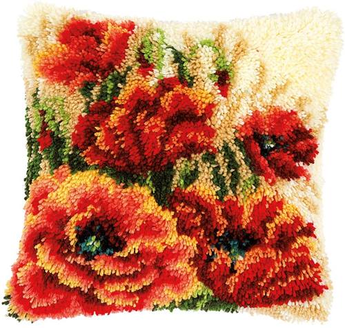 Poppy Bouquet Latch Hook Cushion Front Kit 40x40cm